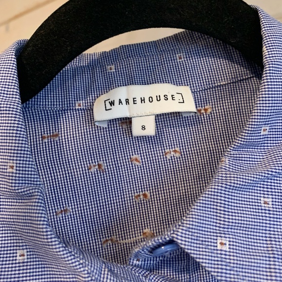 Warehouse | Blue Button Down Shirt w Front Tie - Picture 3 of 8